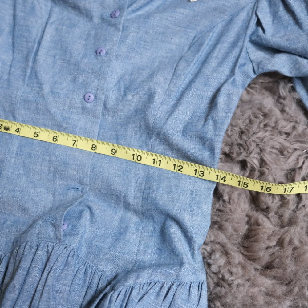 Vintage Gunne Sax 70s Blue Prairie  Cottagecore Maxi Dress - Picture 12 of 13